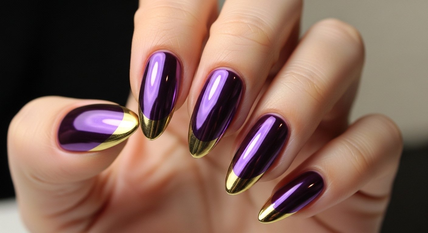 Elegant purple and gold nail designs for Fall 2026 manicure inspiration