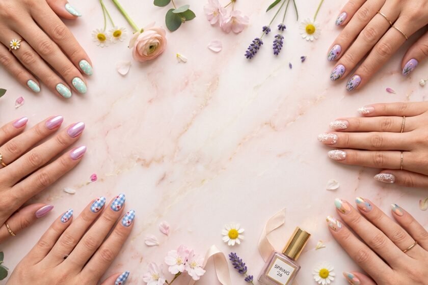 pring nail art 2026 — 10 trending designs including polka dots, florals, and chrome nails