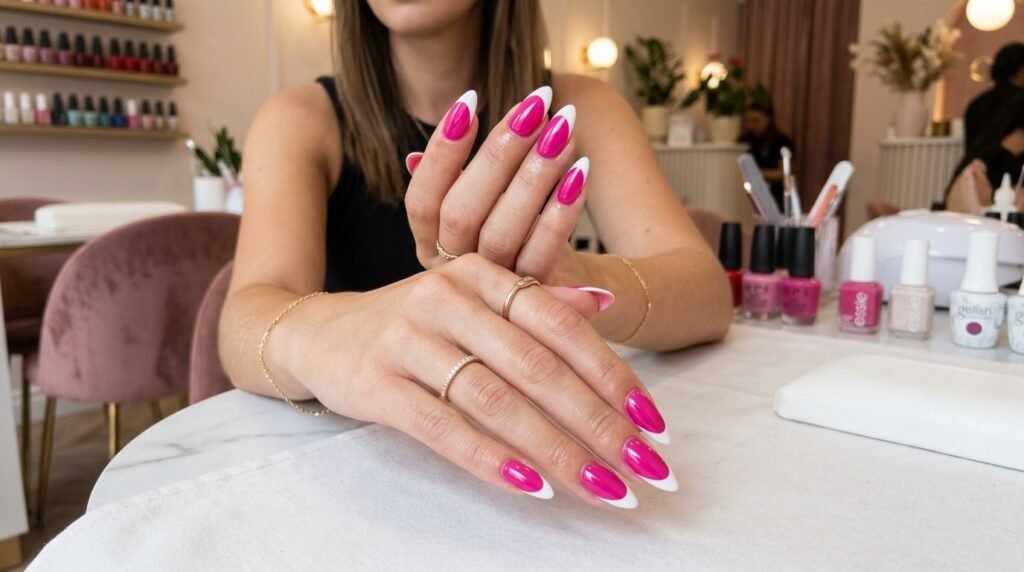 Fuchsia Pink French Tip Nails