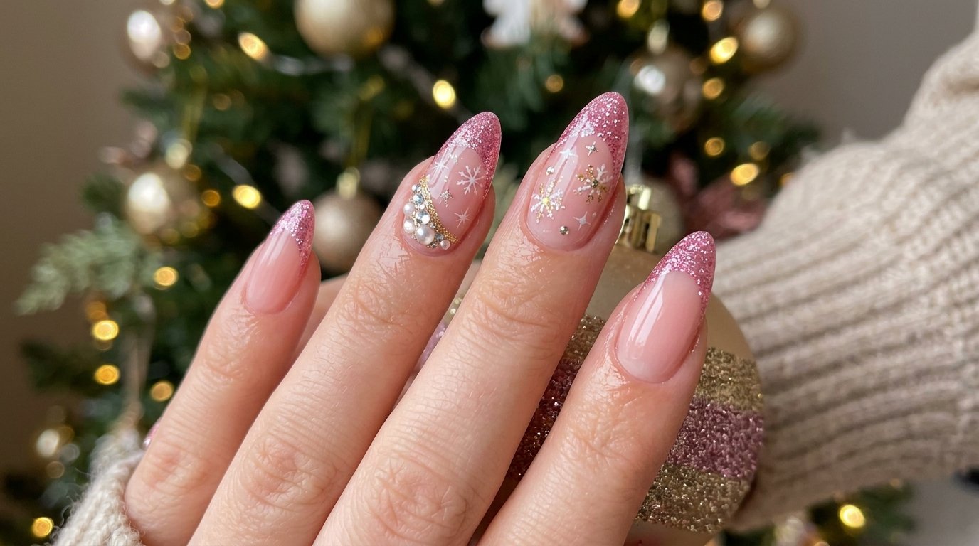 acrylic almond french tip pink nails