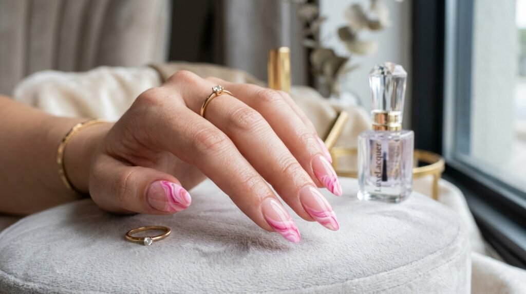 Marble Pink French Tip Nails