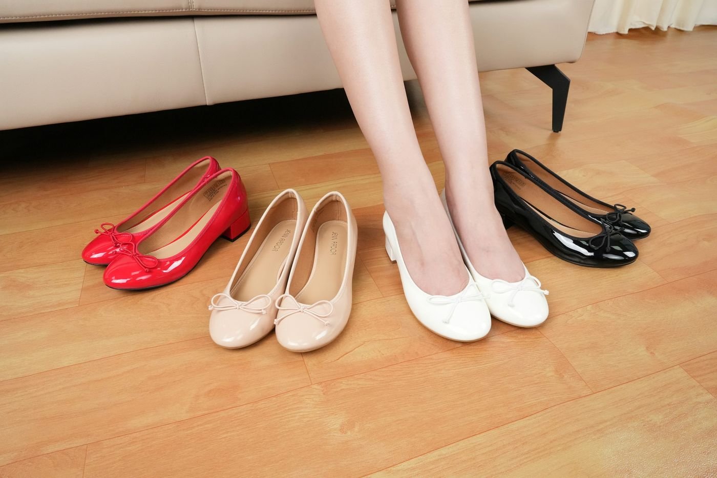Jelly flats worn with straight jeans and a summer outfit