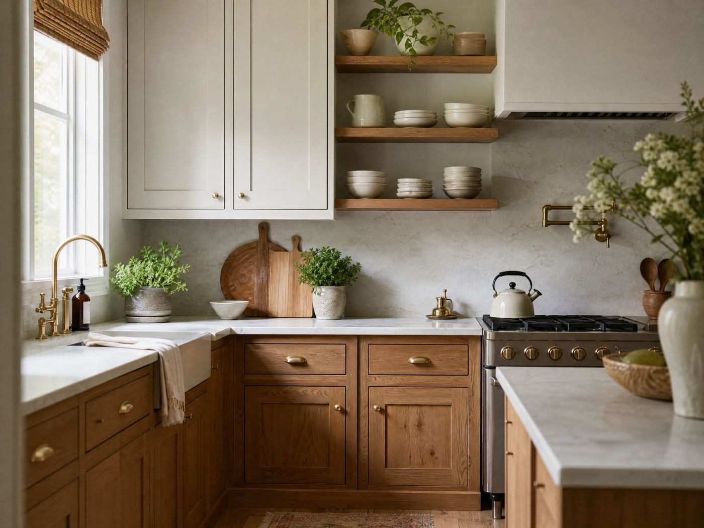 Kitchen cabinet doors updated with natural oak fronts paired with a painted frame