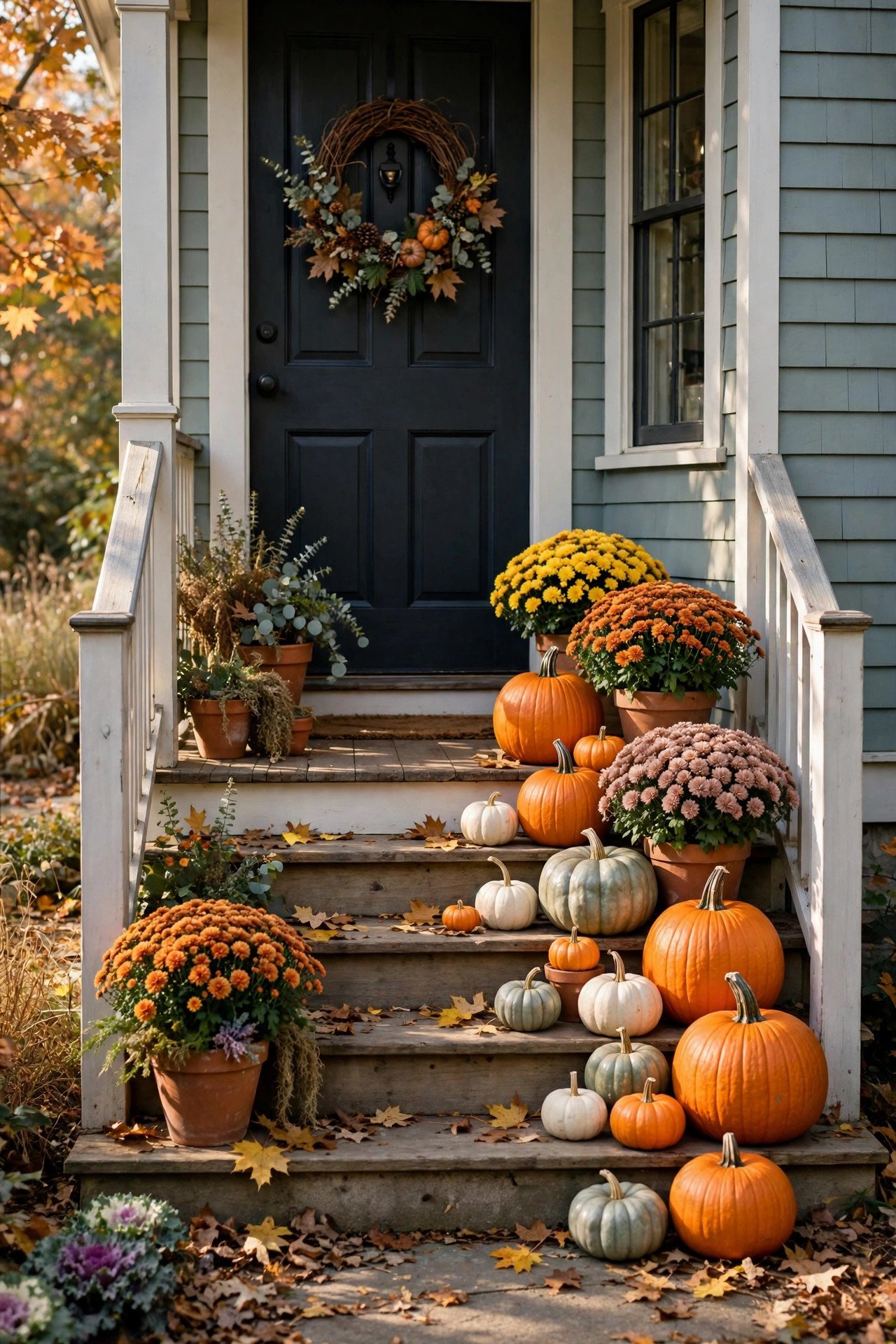 Fall Porch Decor Ideas: A Staircase of Pumpkins (So Easy!)