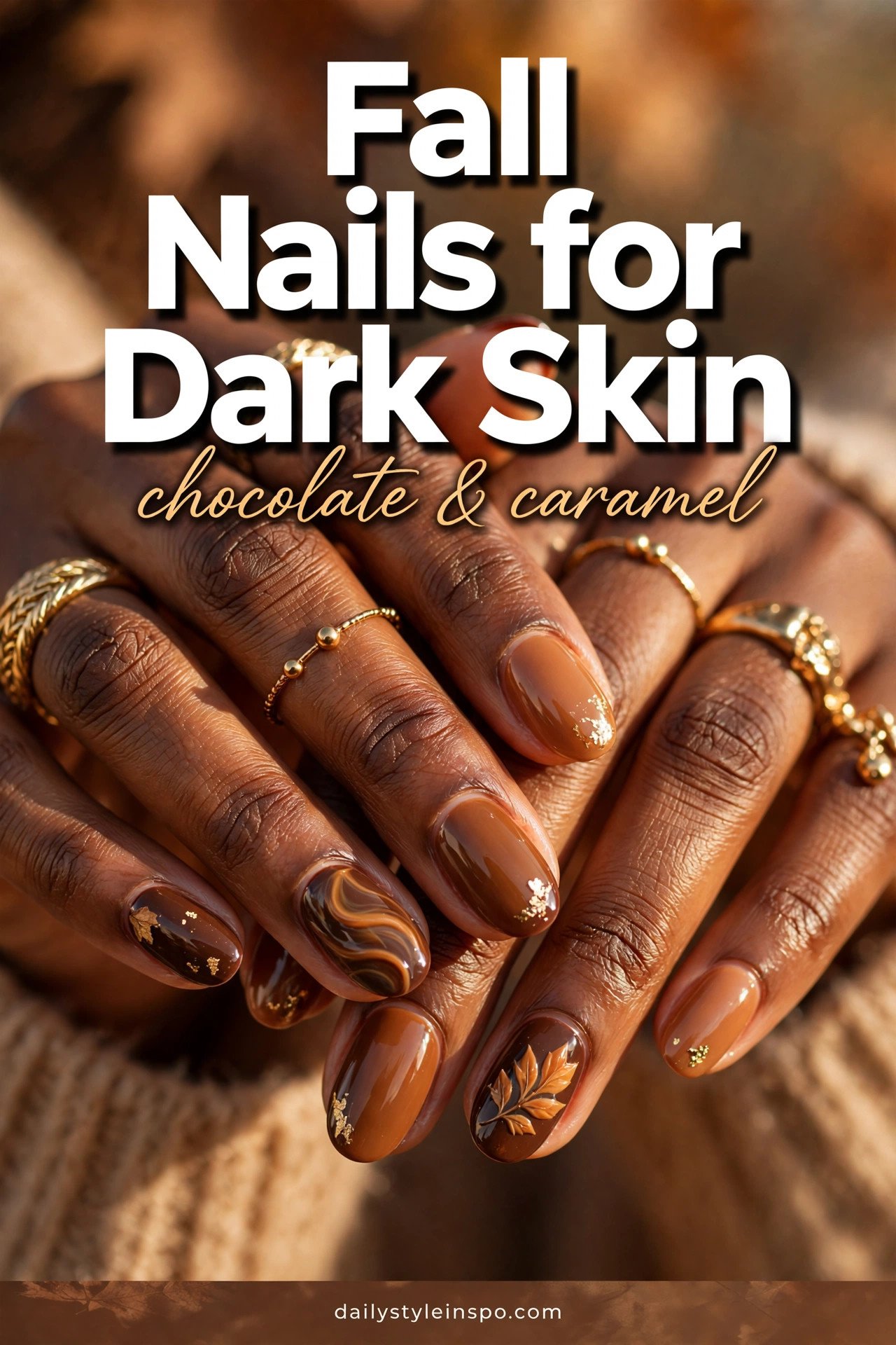 Chocolate and caramel tones: fall nails for dark skin tones 2026