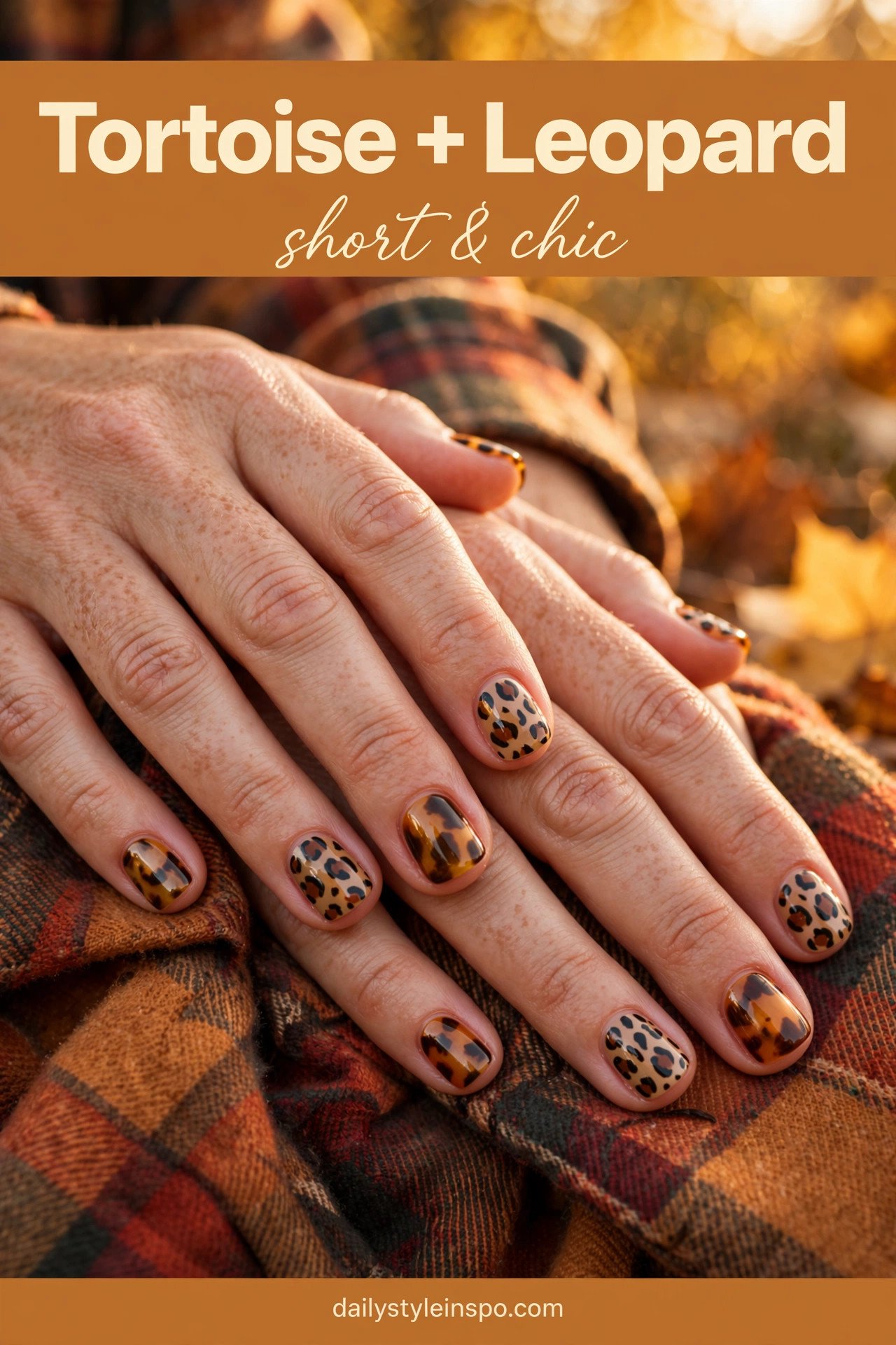 Short fall nails: tortoise shell and leopard print ideas