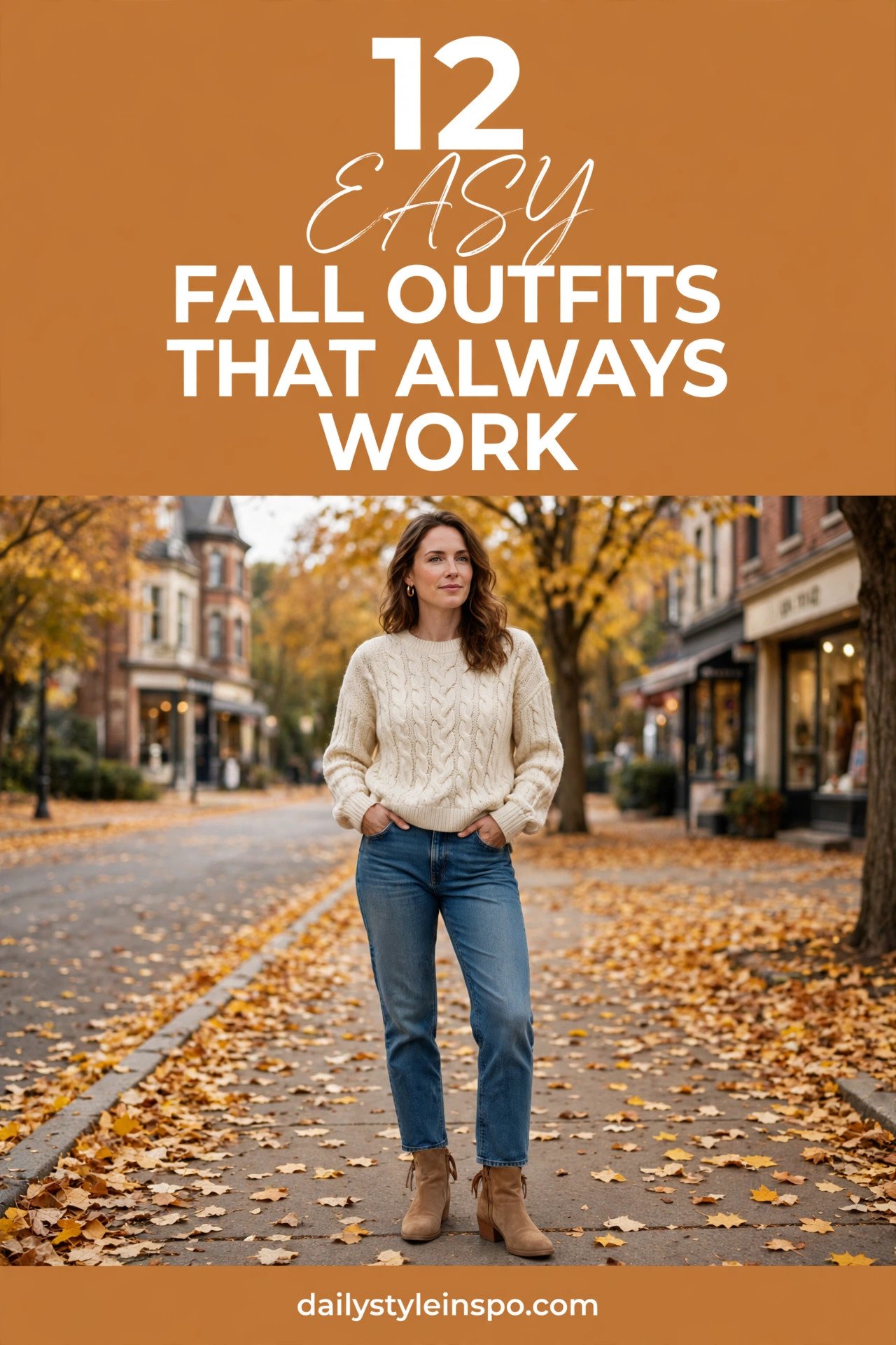 Cozy knit layers with classic denim and ankle boots fall outfit