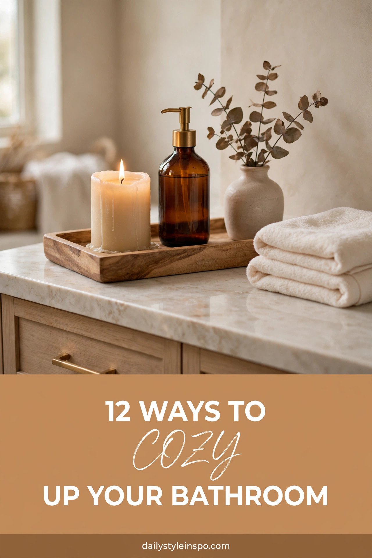 Fall bathroom decor with candlelight and tray decor on vanity