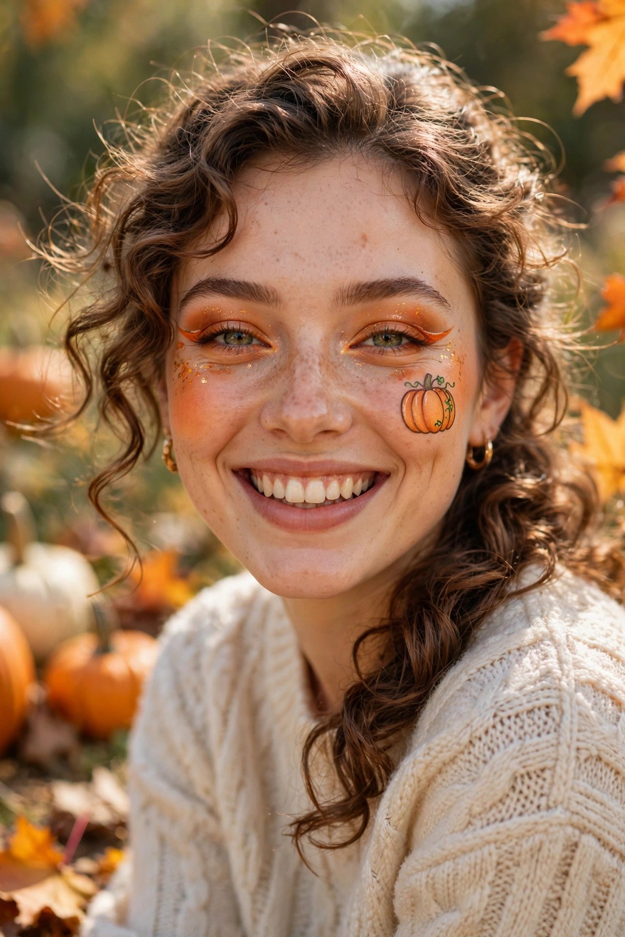 Half-face skeleton Halloween makeup with glam side and skull side