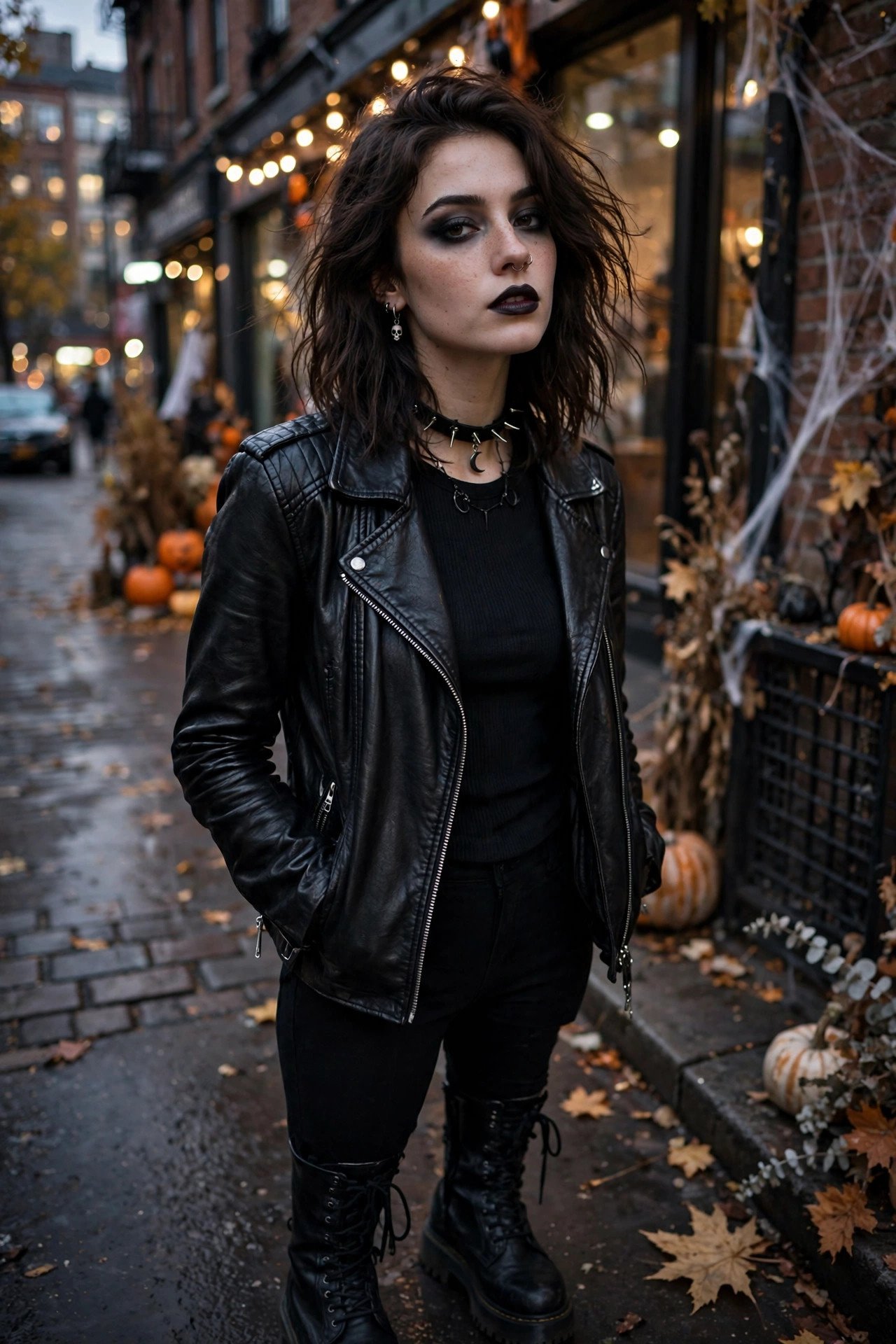 Velvet mini skirt with knee-high boots, burgundy Halloween party outfit