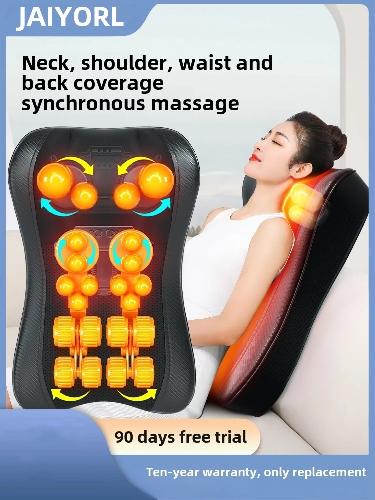 best neck massager with heat — woman relaxing with shiatsu neck massage pillow self care