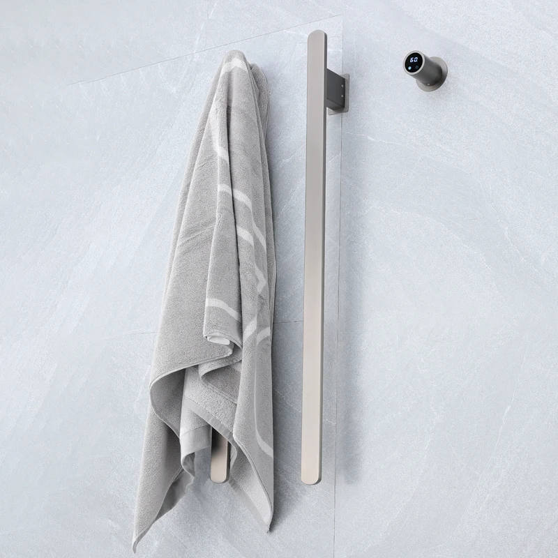 best electric towel warmer for bathroom — heated towel rack with warm towels in modern bathroom