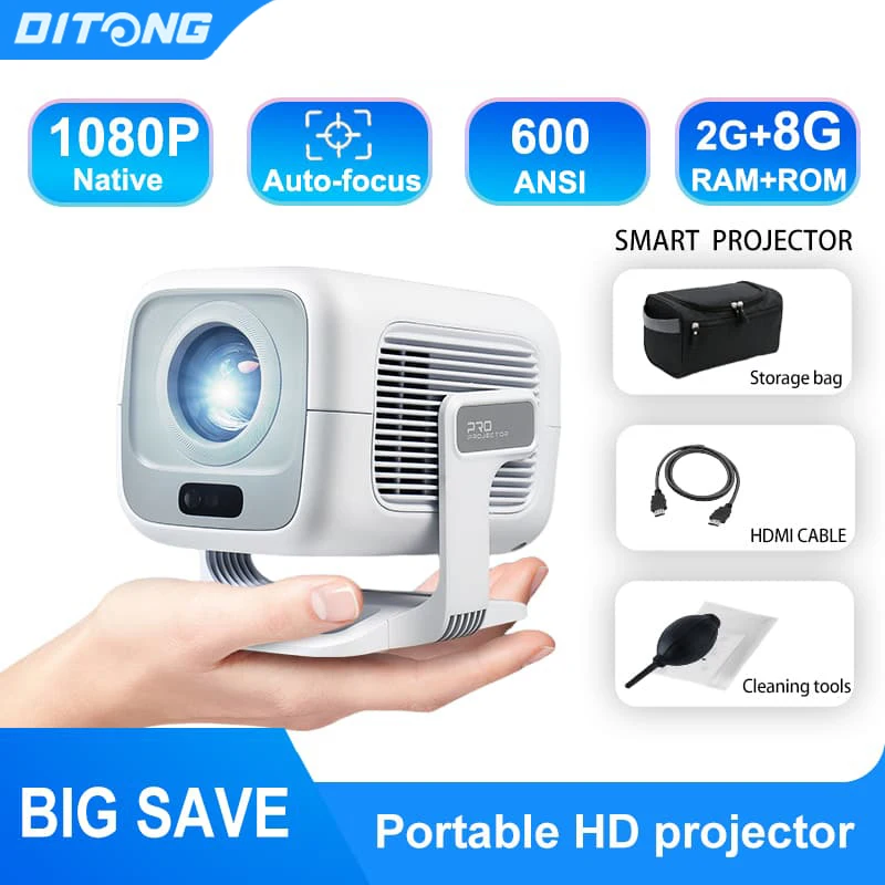 DITONG X3Plus mini portable projector with native 1080p for home movie nights
