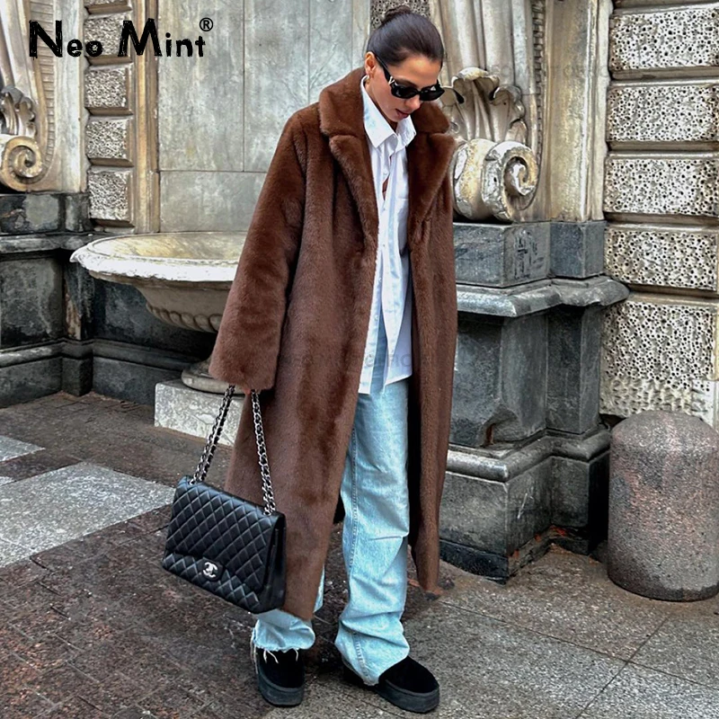 faux fur coat outfits for women — long white faux mink fur coat with crystal hooks