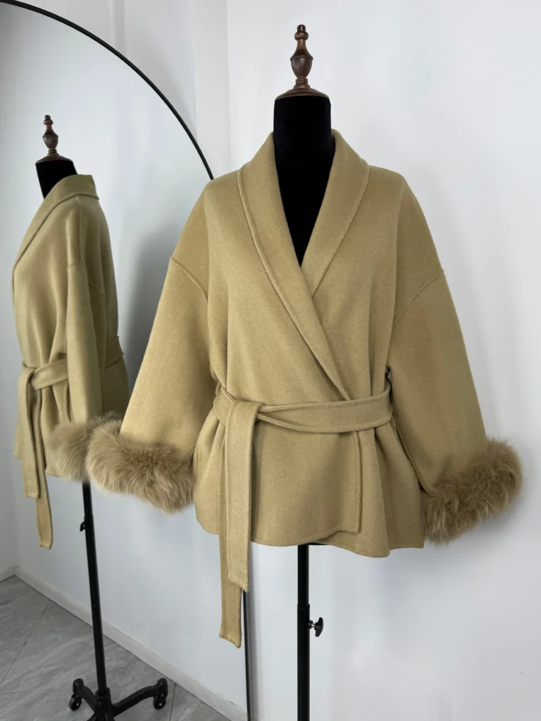fox fur woolen short coat — office chic winter coat outfit for women