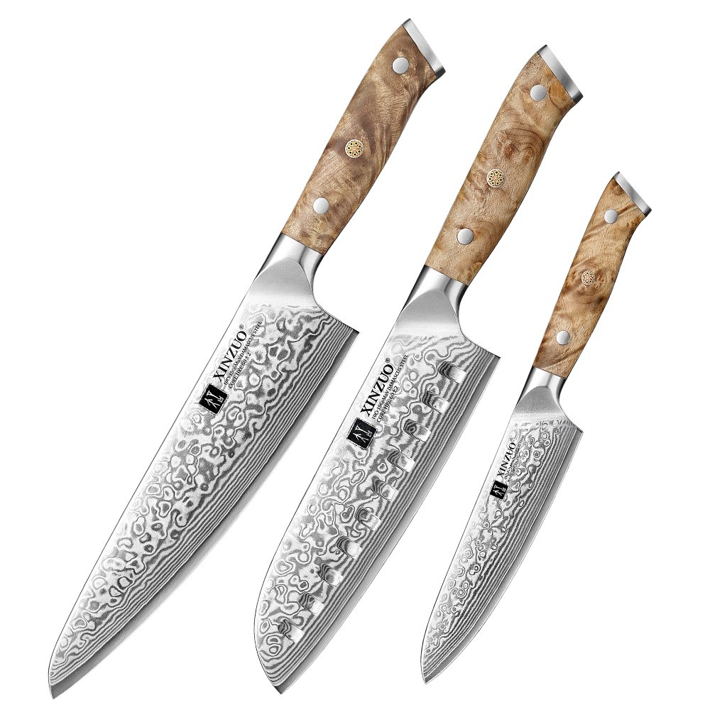 damascus knife set — cozy home essentials kitchen find, 4.9 stars chef knife set on wooden board