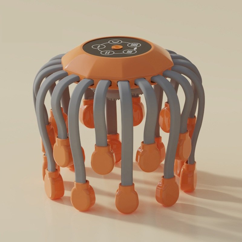 vibrating head massager — cozy home essentials self-care find, woman relaxing with head massager