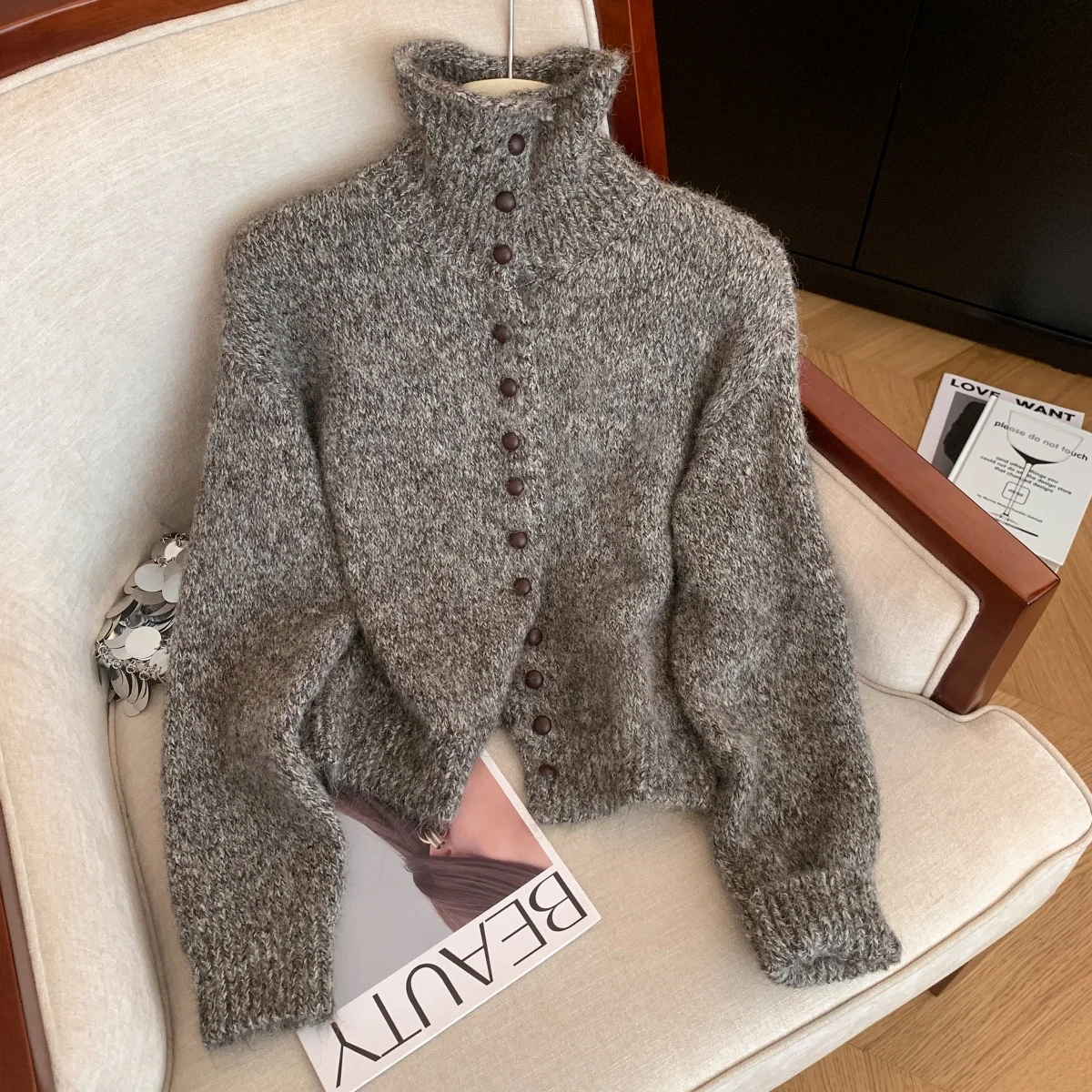 cozy fall outfits for women layering piece, vintage knit cardigan styled open